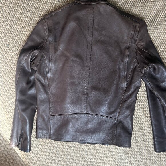Massimo Dutti Brown Leather Moto Jacket - Picture 2 of 9